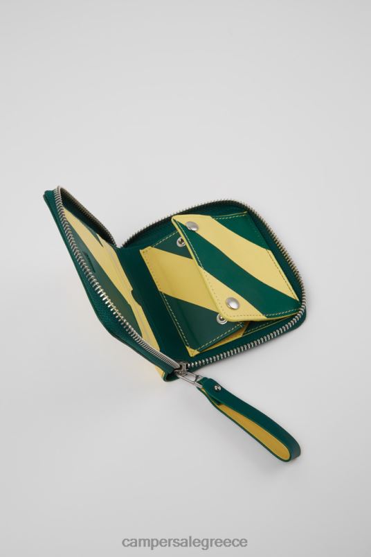 σχέδιο mosa πράσινο και κίτρινο δερμάτινο πορτοφόλι Camper V20TF1866 πράσινος