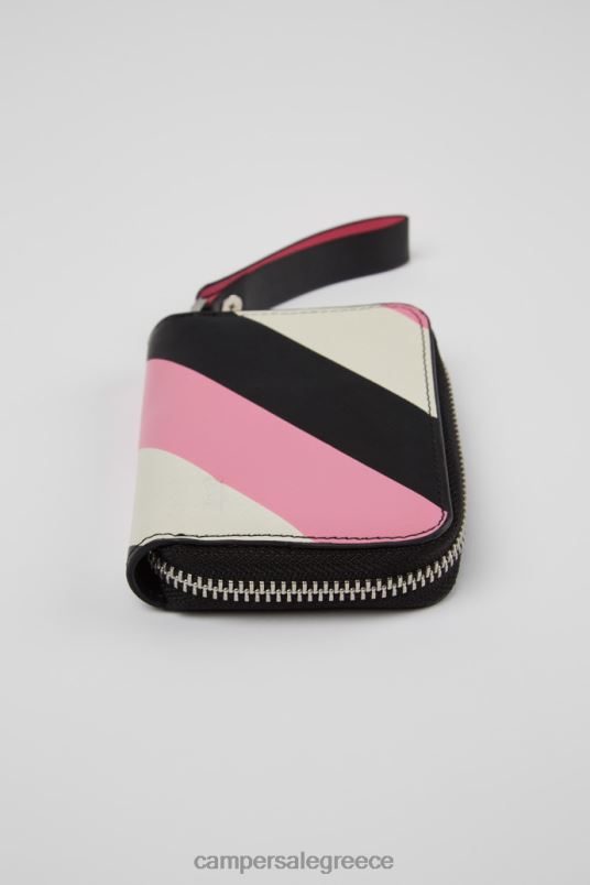 σχέδιο mosa μικρό μαύρο ροζ και λευκό δερμάτινο πορτοφόλι Camper V20TF1868 μαύρος