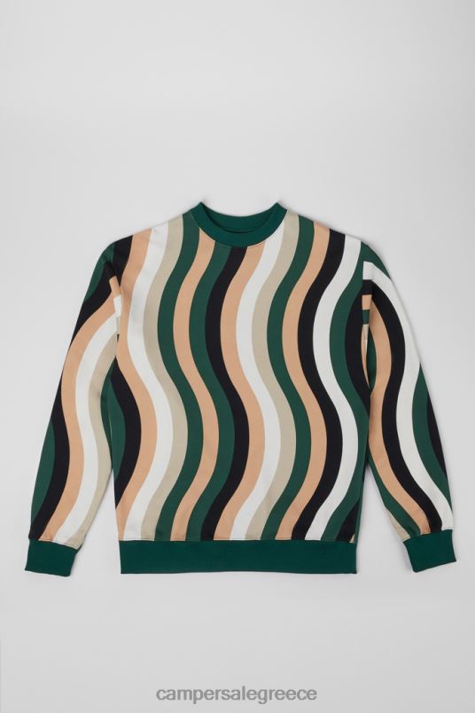 φούτερ σχεδίασης λευκό πράσινο και μπεζ πουλόβερ από οργανικό βαμβάκι Camper V20TF1821 άσπρο