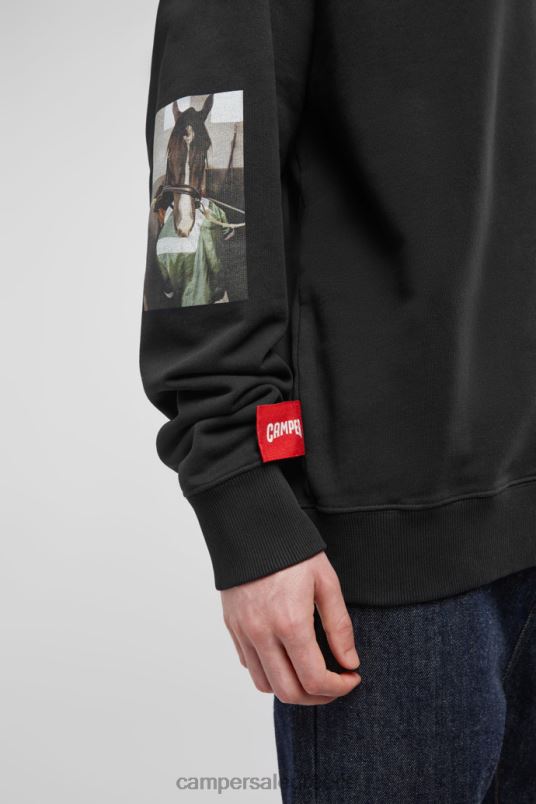 φούτερ μαύρο φούτερ με στάμπα γαϊδουριού νέες παραλαβές Camper V20TF1847 μαύρος