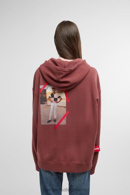 Φούτερ μπορντό με κουκούλα με αποκλειστική εκτύπωση οδηγού λουριού Camper V20TF1848 Βουργουνδία