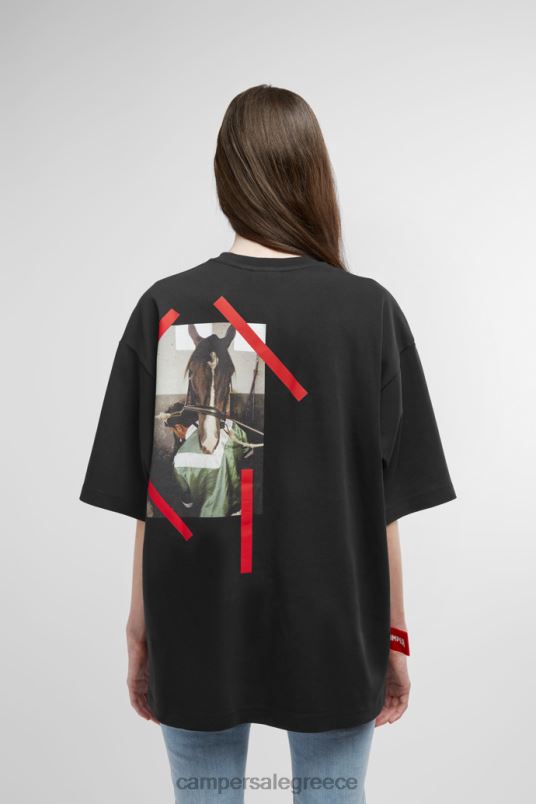 αποκλειστικό μπλουζάκι μαύρο μπλουζάκι με στάμπα αλόγου στο πίσω μέρος Camper V20TF1850 μαύρος