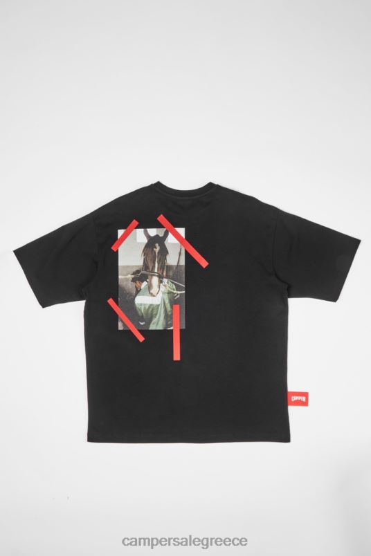 αποκλειστικό μπλουζάκι μαύρο μπλουζάκι με στάμπα αλόγου στο πίσω μέρος Camper V20TF1850 μαύρος