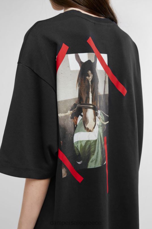 αποκλειστικό μπλουζάκι μαύρο μπλουζάκι με στάμπα αλόγου στο πίσω μέρος Camper V20TF1850 μαύρος