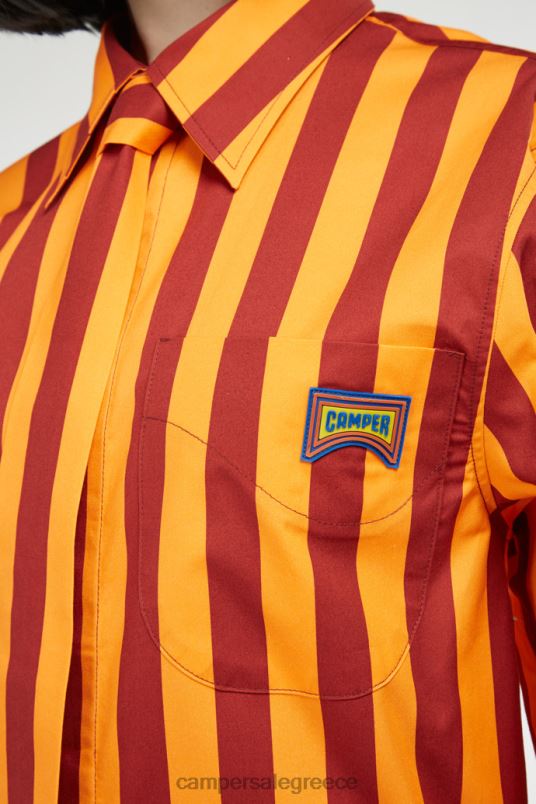 πουκάμισο μπορντό και πορτοκαλί ριγέ unisex πουκάμισο νέες παραλαβές Camper V20TF1830 Βουργουνδία