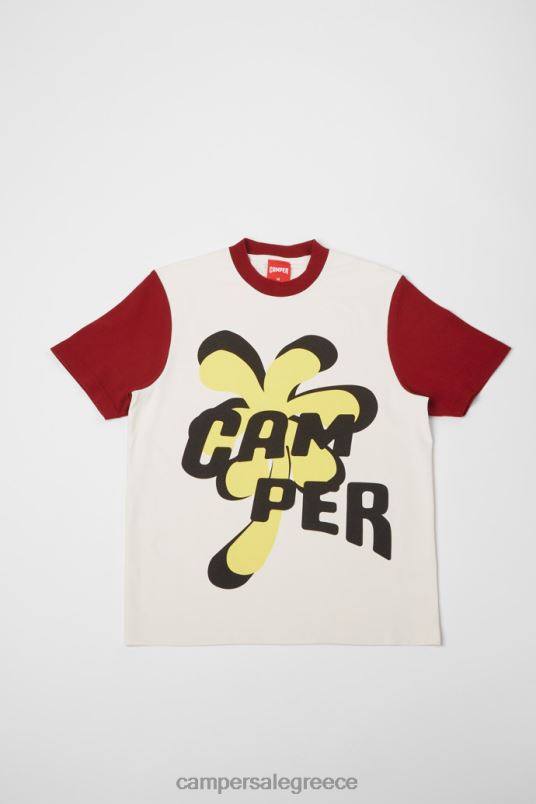 σχέδιο μπλουζάκι unisex σε λευκό μπορντό και κίτρινο εμπριμέ Camper V20TF1840 άσπρο