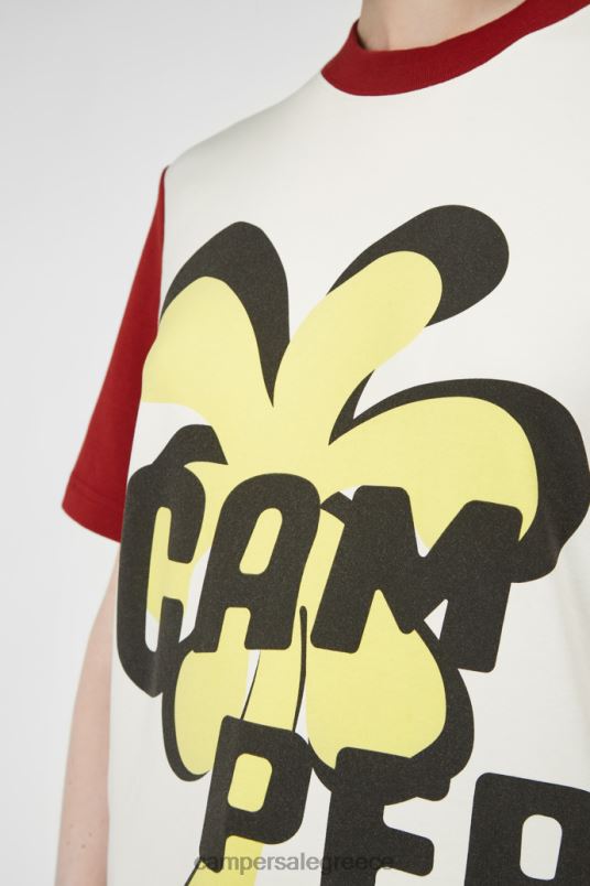 σχέδιο μπλουζάκι unisex σε λευκό μπορντό και κίτρινο εμπριμέ Camper V20TF1840 άσπρο