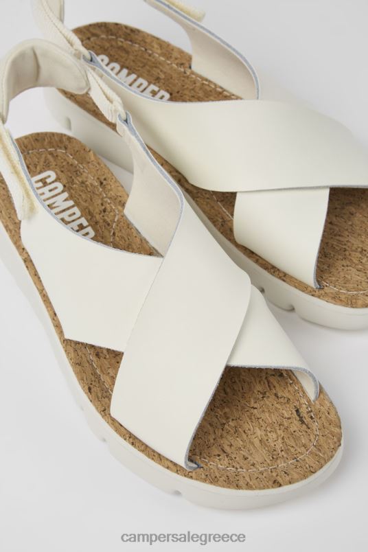 Αποκλειστικά γυναικεία σανδάλια από λευκό δέρμα και υφασμάτινα ρόγκα Camper V20TF867 άσπρο