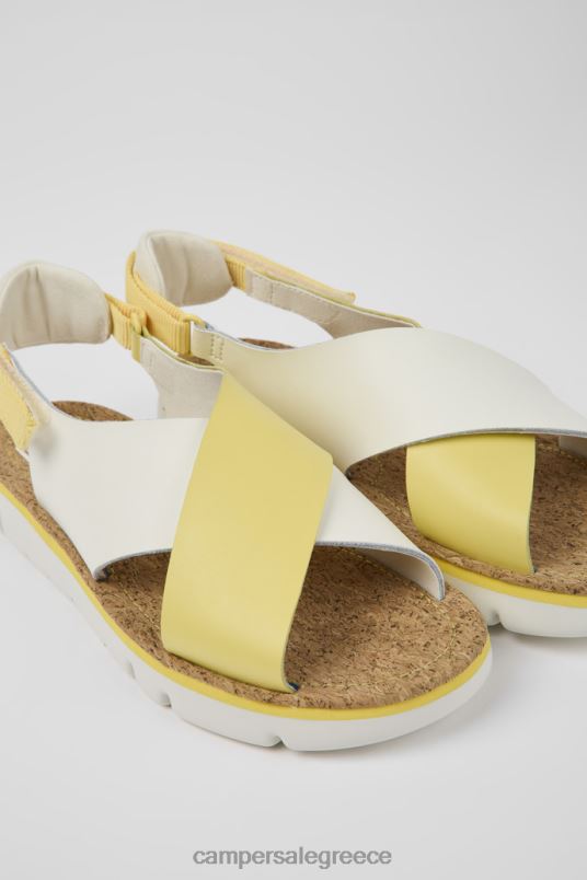 δίδυμα λευκά και κίτρινα δερμάτινα και υφασμάτινα σανδάλια για γυναίκες νέες αφίξεις Camper V20TF878 άσπρο
