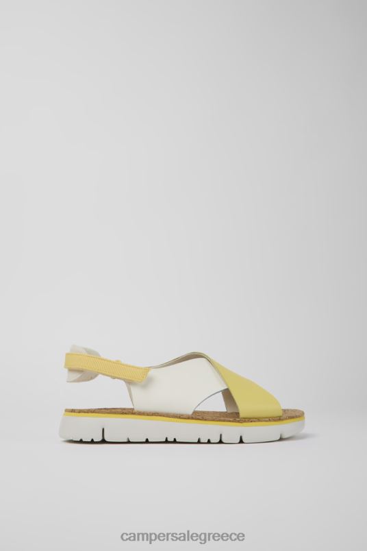 δίδυμα λευκά και κίτρινα δερμάτινα και υφασμάτινα σανδάλια για γυναίκες νέες αφίξεις Camper V20TF878 άσπρο
