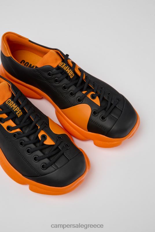 Αποκλειστικά γυναικεία παπούτσια καρστ, μαύρα και πορτοκαλί δέρμα Camper V20TF770 μαύρος