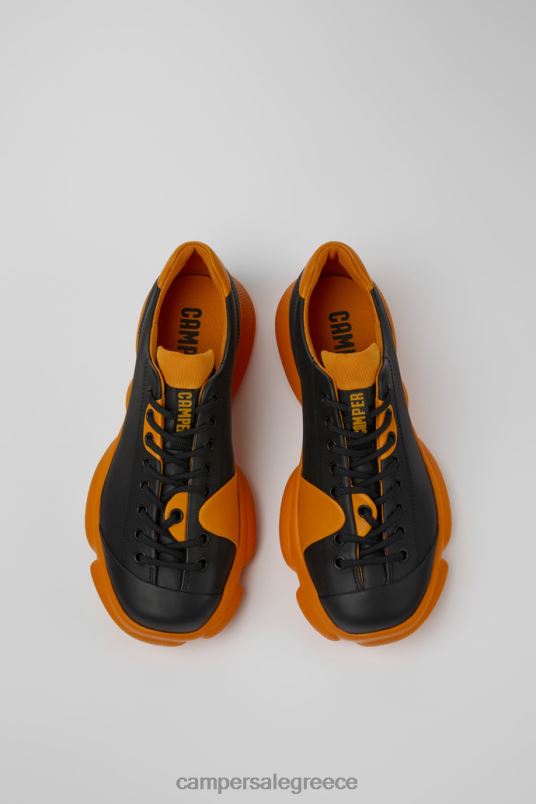 Αποκλειστικά γυναικεία παπούτσια καρστ, μαύρα και πορτοκαλί δέρμα Camper V20TF770 μαύρος