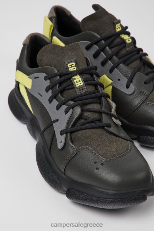 design δίδυμα γκρι κίτρινα και μαύρα δερμάτινα αθλητικά παπούτσια για γυναίκες Camper V20TF715 γκρί