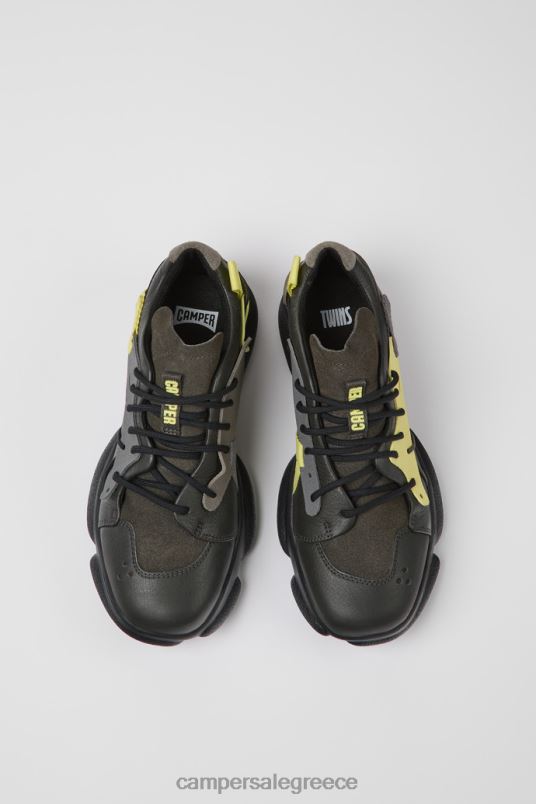 design δίδυμα γκρι κίτρινα και μαύρα δερμάτινα αθλητικά παπούτσια για γυναίκες Camper V20TF715 γκρί
