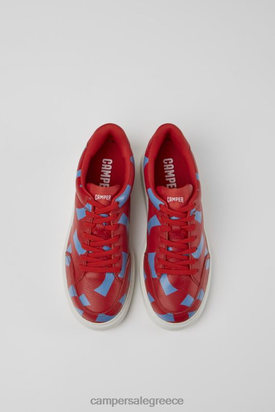 αποκλειστικά γυναικεία δερμάτινα αθλητικά παπούτσια runner k21 με κόκκινο και μπλε εμπριμέ Camper V20TF728 το κόκκινο