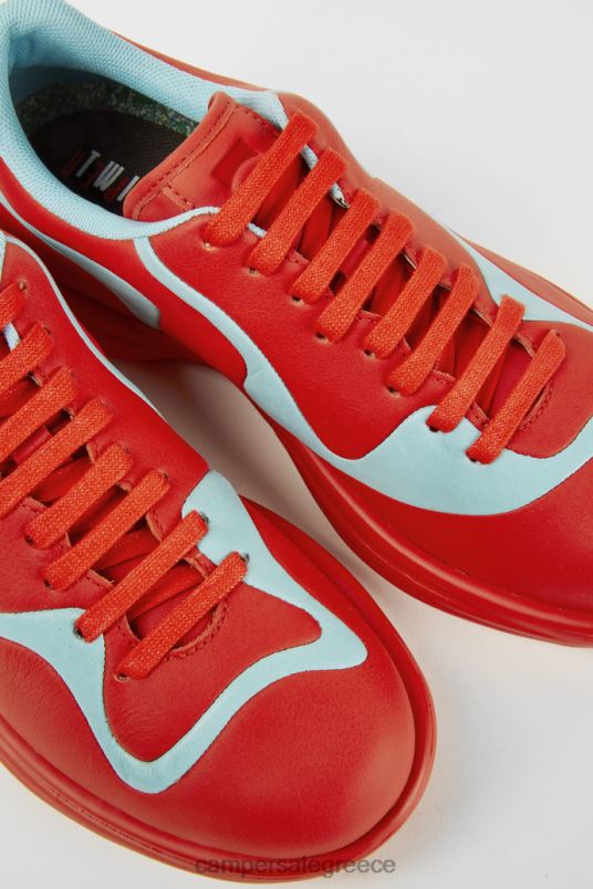 δίδυμα κόκκινα και τιρκουάζ δερμάτινα sneakers με κορδόνια νέες παραλαβές Camper V20TF787 το κόκκινο