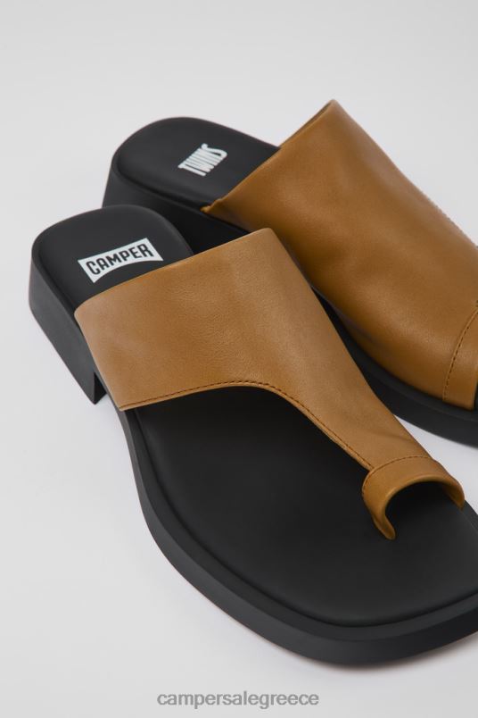 σχέδιο δίδυμα καφέ δερμάτινα σανδάλια για γυναίκες Camper V20TF1007 καφέ