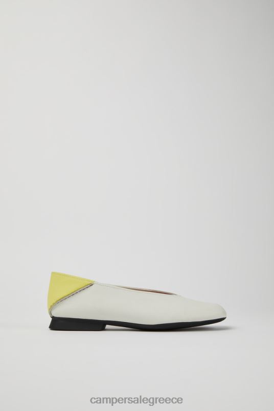 αποκλειστικές γυναικείες δερμάτινες μπαλαρίνες casi myra σε λευκό και κίτρινο χρώμα Camper V20TF1092 άσπρο