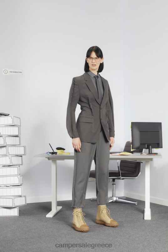 Γυναικεία γυναικεία μποτάκια από ύφασμα και δερμάτινα, μπεζ από τρίμμα, νέες αφίξεις Camper V20TF474 μπεζ