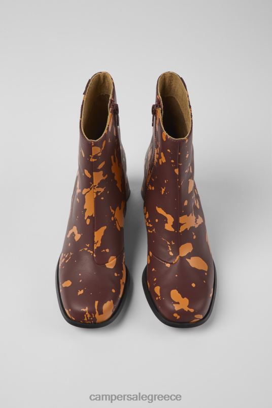 Αποκλειστικά δερμάτινα μποτάκια σε μπορντό και πορτοκαλί εμπριμέ kiara Camper V20TF465 Βουργουνδία