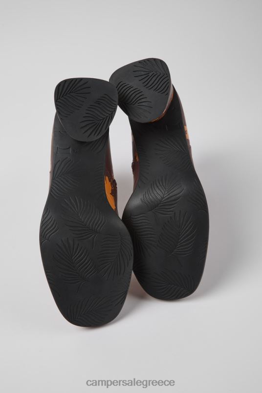 Αποκλειστικά δερμάτινα μποτάκια σε μπορντό και πορτοκαλί εμπριμέ kiara Camper V20TF465 Βουργουνδία