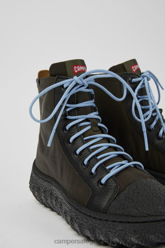 γυναικεία μποτάκια από ύφασμα και δερμάτινα γυάλινα σκούρα πράσινα michelin Camper V20TF473 πράσινος