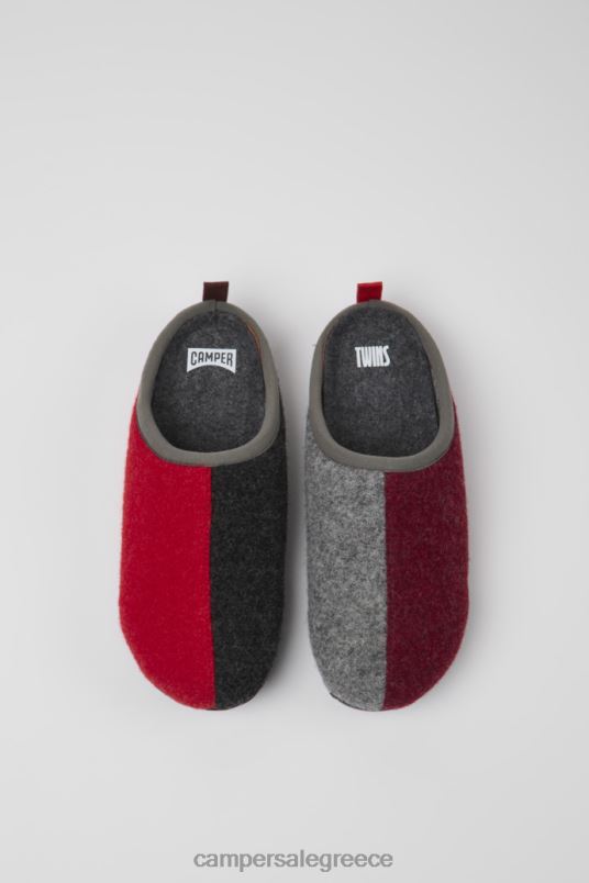 δίδυμα γκρι κόκκινο και μπορντό μάλλινες παντόφλες αποκλειστικά για γυναίκες Camper V20TF1174 γκρί