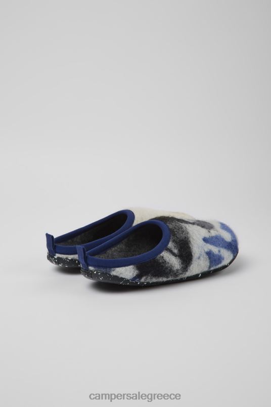 Γυναικείες παντόφλες από ανακυκλωμένο μαλλί wabi blue ασπρόμαυρες Camper V20TF251 μπλε