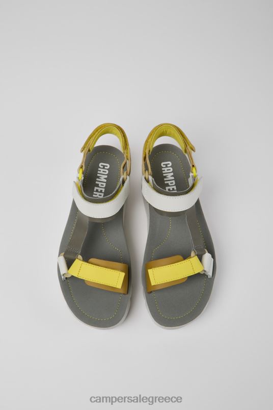 oruga up λευκό γκρι και κίτρινο δερμάτινα σανδάλια για γυναίκες νέες αφίξεις Camper V20TF236 άσπρο