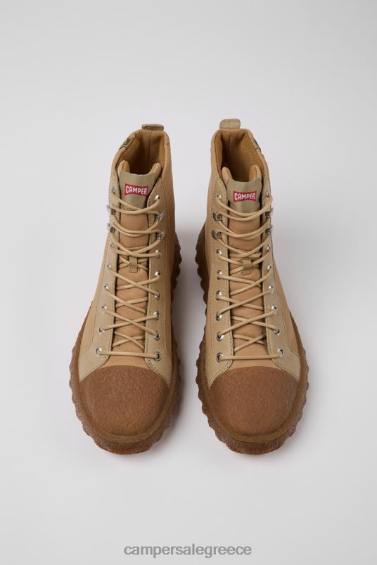 ανδρικά μποτάκια από υφασμάτινα και δερμάτινα τρίμματα μπεζ νέες παραλαβές Camper V20TF1256 μπεζ