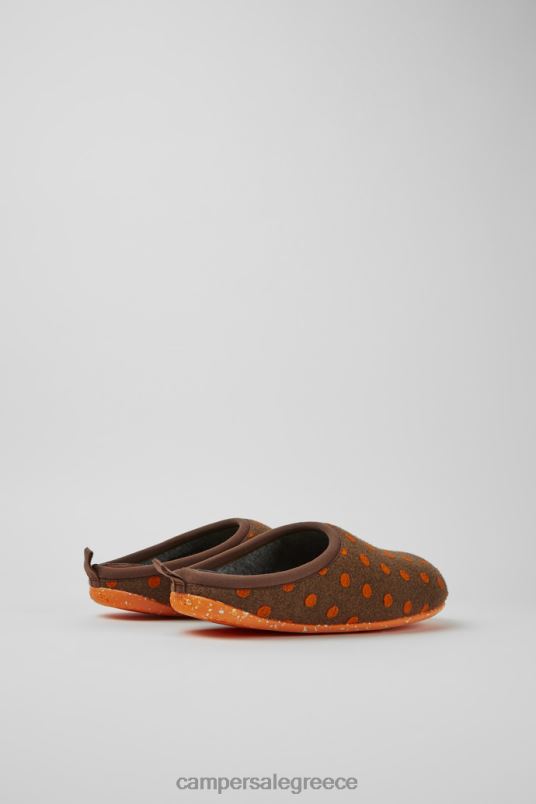 Σχεδίαση ανδρικές παντόφλες σε καφέ και πορτοκαλί μάλλινες παντόφλες Camper V20TF1742 καφέ