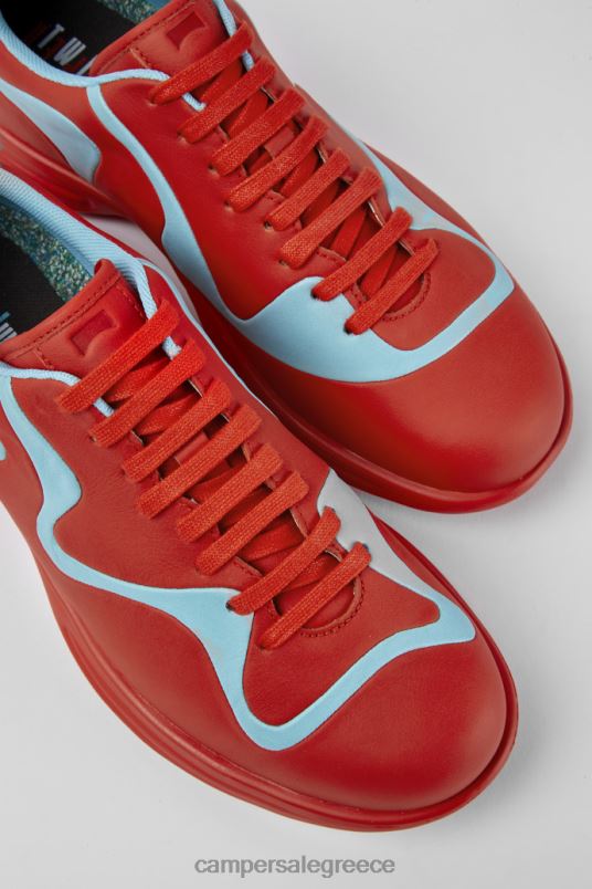 δίδυμα, κόκκινα και τιρκουάζ δερμάτινα αθλητικά παπούτσια αποκλειστικά με κορδόνια Camper V20TF1689 το κόκκινο