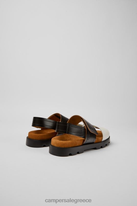 Brutus Sandal Black And White Leather Sandals For Women New Arrivals Camper V20TF8 Black