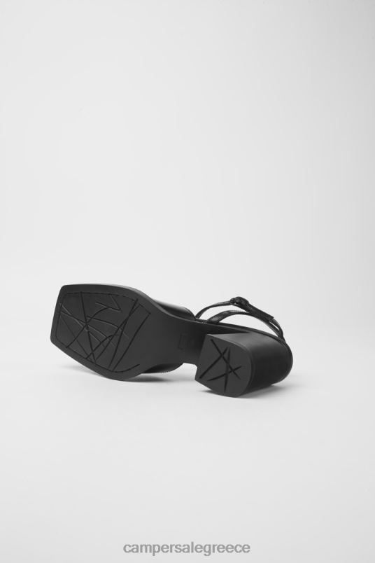 Karole Black Leather T-Bar Shoes For Women New Arrivals Camper V20TF75 Black